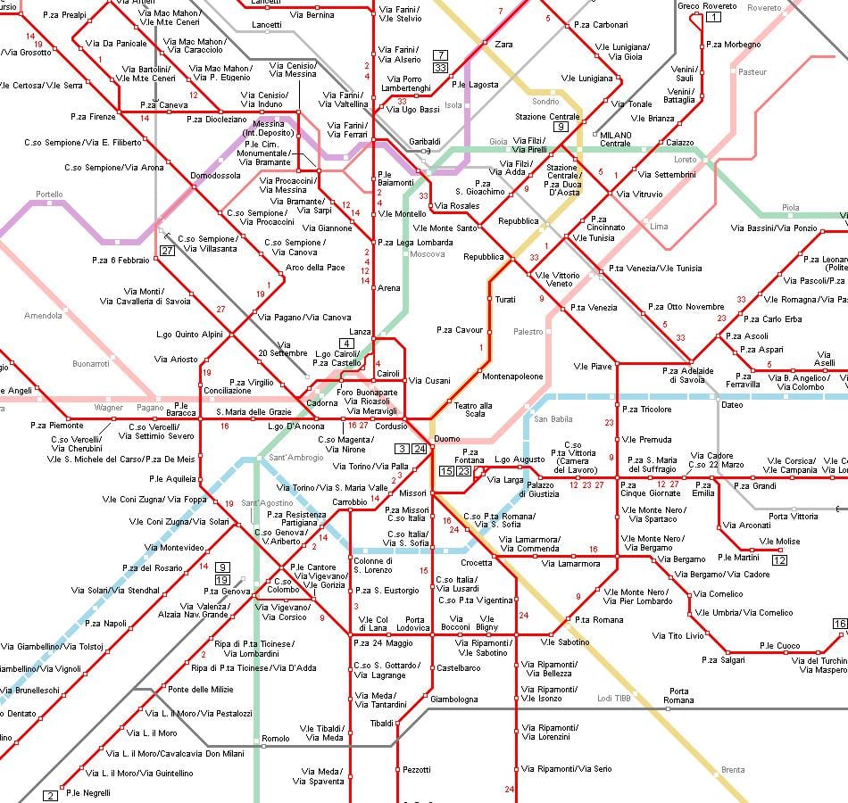 карта метро Мілана Італія