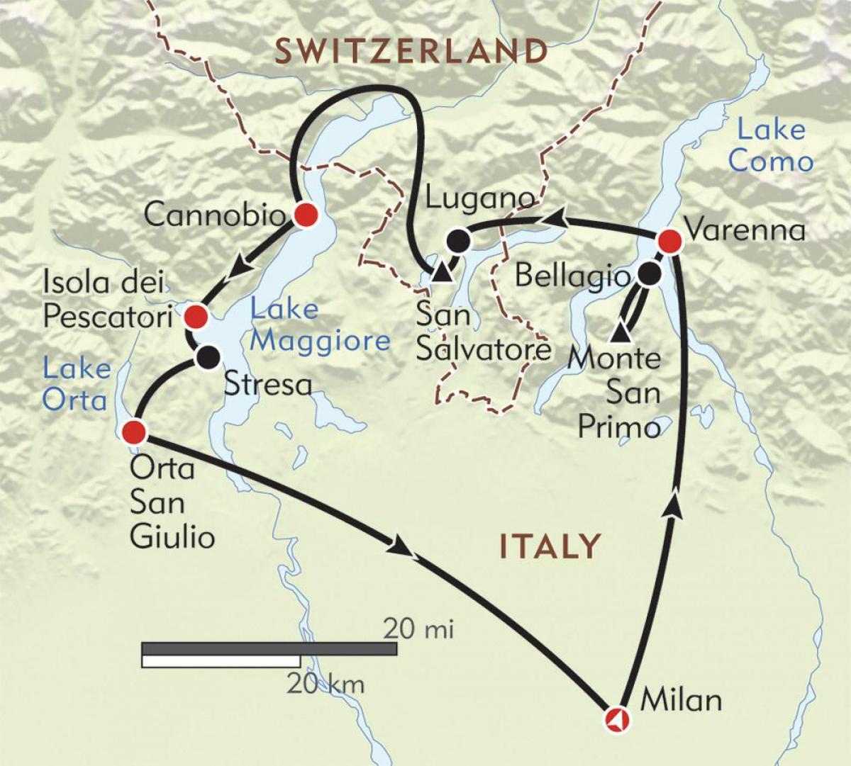 карта Мілана озер