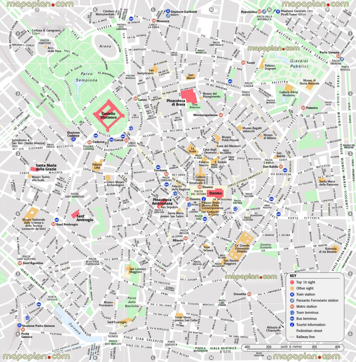 карта центру Мілан, Італія